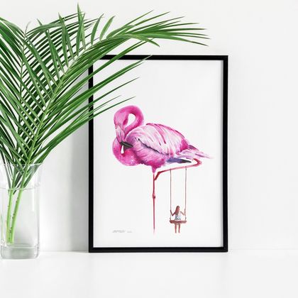'Flamingo's Friend' A4 Art Print